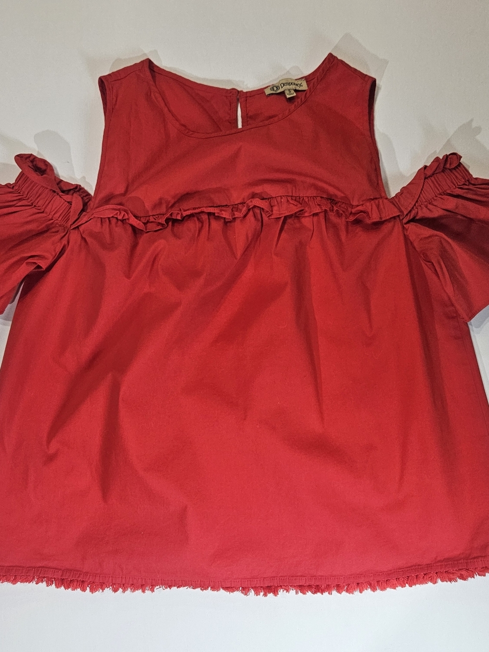 Democracy Cold Shoulder Blouse Womens Small Red Flutter Sleeve Cottagecore